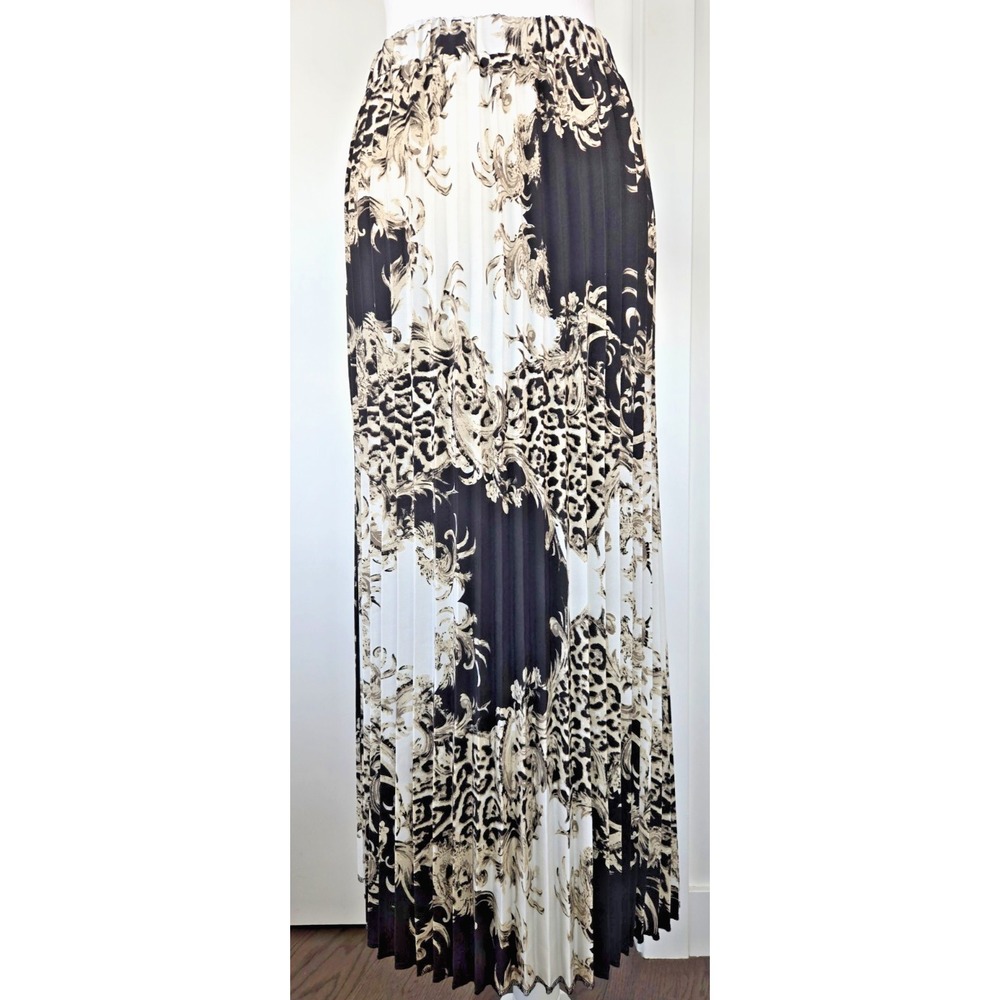 Shein Paisley Animal Print Abstract Pleated Maxi Skirt Sz M Flowy Neutral Safari